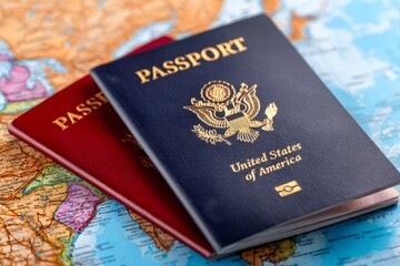 United states of america passport on world map
