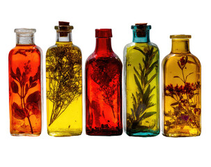 Colorful glass bottles filled with oils and herbs (1)