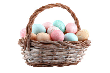 Colorful Easter eggs in a woven basket