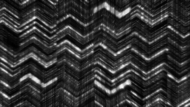 Abstract white glowing zigzag lines with digital ray glitch texture on black background motion loop

