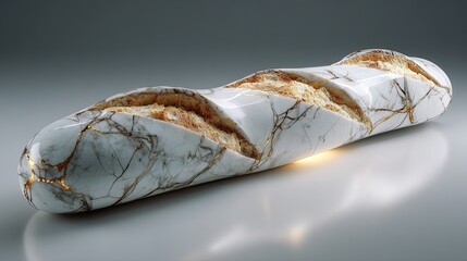 Marble baguette transforming into bread with gold kintsugi cracks