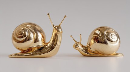 Golden snail sculptures kissing symbolizing love and connection