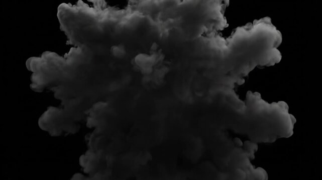Abstract cgi render of dark smoke explosion on black background