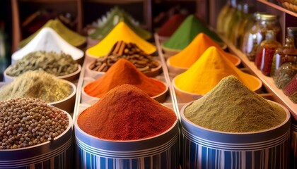 colorful spice and herb display
