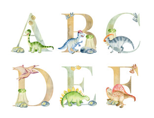 Watercolor dinosaurs letters. © Tapilipa