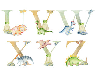 Watercolor dinosaurs letters. © Tapilipa