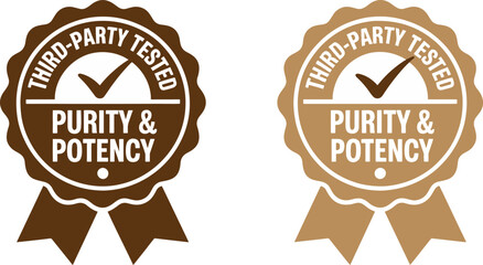 Obraz premium Set of Brown Third-Party Tested Purity and Potency Vector Badges Isolated
