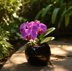 purple orchid in a vase. purple orchid in a vase. Beautiful Purple Orchid. Home plant care. High quality photo