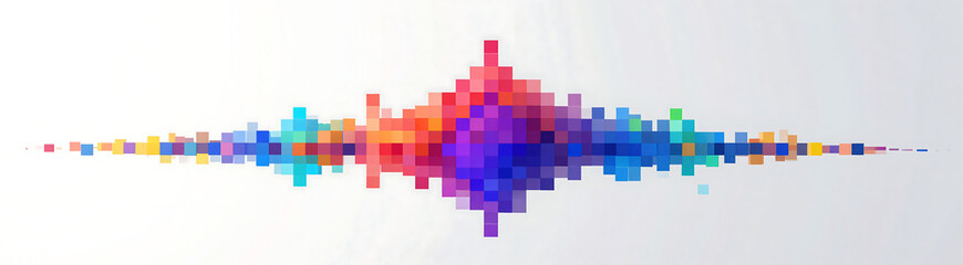 vibrant geometric pixel wave composed thousands colored squares suspended soft gradient white background