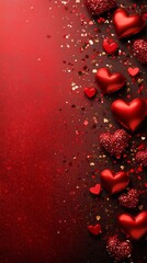 Vertical Valentines Day Banner Background With Red Hearts Glitter Texture And Romantic Copy Space Creating Elegant Love Themed Design