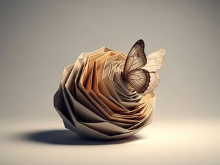 Surreal metaphor of transformation with butterfly emerging from paper, growth and change concept