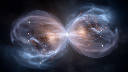 Scientific visualization of radiation waves interacting with matter, luminous particles illustrating energy transfer, physics research, and advanced science concepts. cinematic color correction,