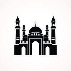 Islamic Mosque Silhouette with Minarets and Dom