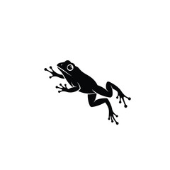 Fototapeta premium Black silhouette of a frog in mid-jump against a plain background