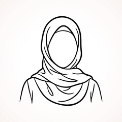 Minimalist Muslim Woman Hijab Line Art Illustration
