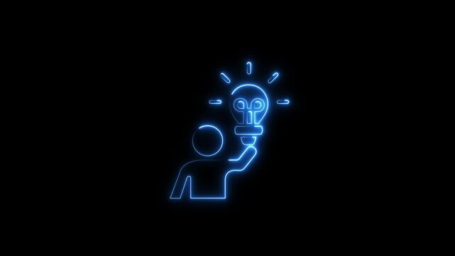 Neon Animated Proactive Icon &ndash; Glowing Action & Initiative Symbol Loop. A vibrant neon proactive icon representing forward-thinking, action, and initiative, 4k on transparent background.