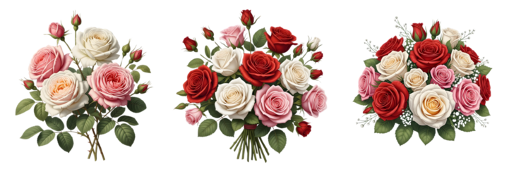 Floral bouquets collection isolated on transparent background