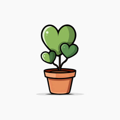 Flat illustration of potted plant with leaves shaped like hearts. Minimal design for Valentine&rsquo;s, Galentine&rsquo;s or Mother&rsquo;s Day cards, wellness or home decor with copy space
