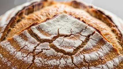 Close Up of Rustic Sourdough Bread with Flour Dusting