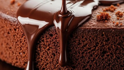 Rich Chocolate Ganache Drizzling Over Dark Chocolate Cake
