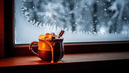 Steaming Hot Chocolate by Frosted Window cocoa winter