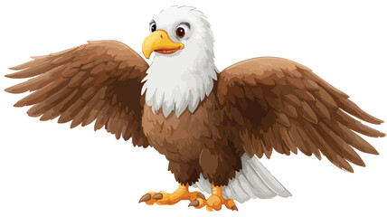 Adorable Cartoon Eagle Vector with Outline Isolated on White Background