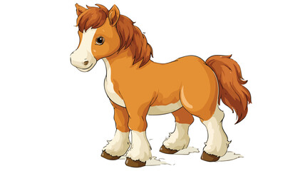 Adorable Cartoon Cute Horse on White with Outline - Vector Illustration