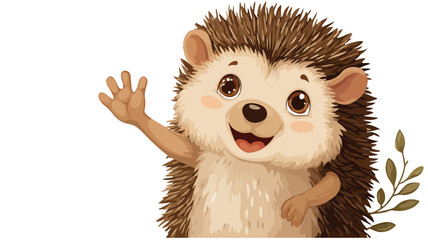 Adorable Hedgehog Waving Cartoon Vector Illustration with Outline, Isolated