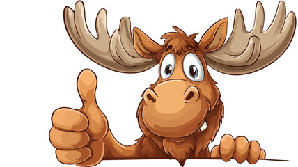 Cute Cartoon Moose Thumbs Up Vector with Outline Isolated