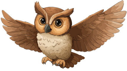 Adorable Cartoon Owl on White Background with Outline - Vector Illustration