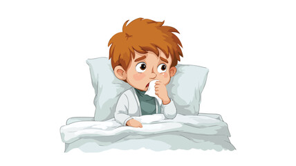 Illustration of Ill Child with Coughing, Medical Vector Artwork