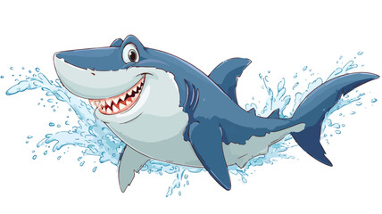 Funny Shark Cartoon Vector with Outline Isolated on White Background