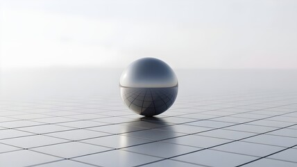 Mirror sphere on infinite white grid – Suitable for clean minimalist tech visuals.