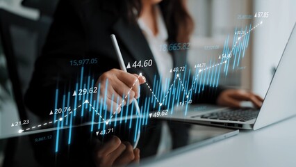 Stock market analysis with candlestick chart and price movement trend line, highlighting global financial trends, stock trading, and investment strategy insights Marrow