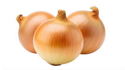 Three yellow onions on transparent background