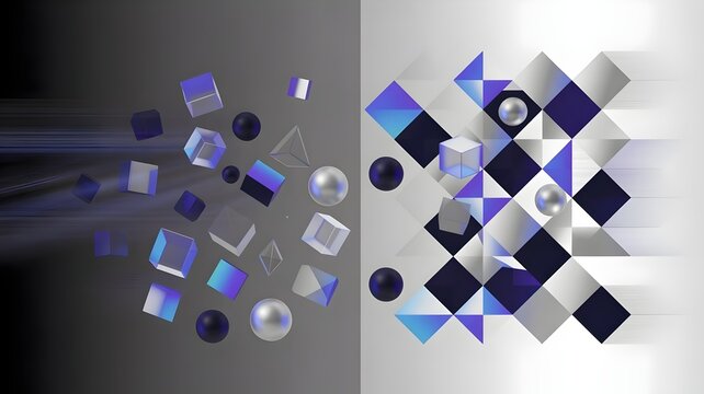 Geometric shapes transitioning from chaos to order - Great for tech. - Powered by Adobe