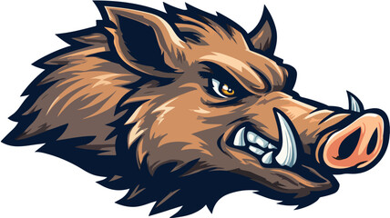 Detailed Wild Boar Head Mascot Vector Illustration with Outline for Logos and Designs