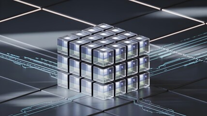 Glowing glass cubes in server formation - Ideal for data centers.