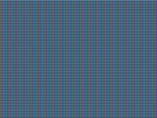 Microscopic view of a CRT screen. Pixel closeup with red, green, and blue subpixels forming a grid pattern. Retro technology and display concept.