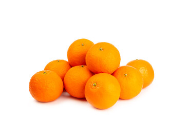 Fresh ripe juicy tangerines. Fresh ripe whole and half of tangerine, mandarin or clementine with green leaf isolated on white background.citrus fruits. mandarin or clementine. Fresh orange fruits. 