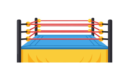 An illustration of a wrestling ring with red ropes and blue mat surrounded by a yellow canvas viewed from the front eps style