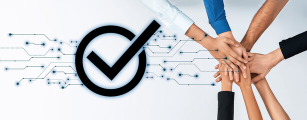 A dynamic representation of teamwork and collaboration in a digital age, showcasing hands united...