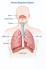 Obraz premium Illustrated Human Respiratory System Diagram Showing Lungs Trachea Bronchi and Diaphragm
