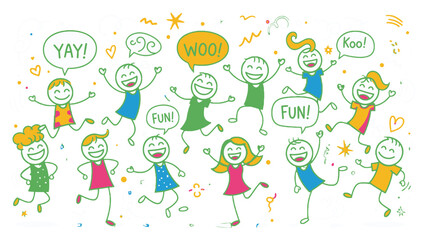 Happy children jumping and celebrating with joy and excitement.