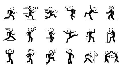 Collection of Stick Figures Playing Tennis in Various Poses.