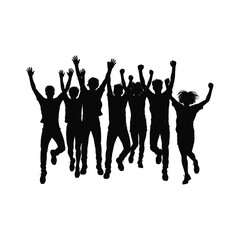Cheering Crowd People Silhouette Illustration, Happy Group Celebration Pose