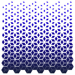 Seamless geometric transition pattern from small diamonds to 3D cubes in a blue gradient.