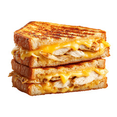 A delicious grilled cheese and chicken sandwich on toasted bread isolated on transparent background