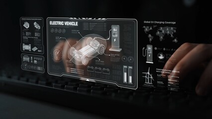 Technical layout of electric vehicle showing battery system, power control, traction motor, charging interface, and integration with renewable and smart energy sources Marrow