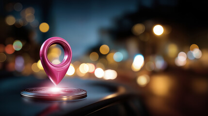 Glowing pink location pin icon with GPS technology local SEO business concept digital marketing visualization logistics tracking geographic targeting navigation